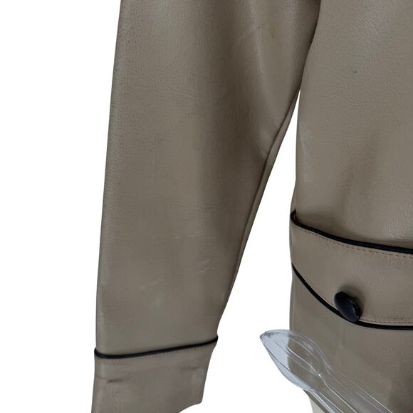 Vintage 1970s Dynahyde Faux Leather Jacket Cropped Boxy Contrast Trim Women's 10 - Picture 10 of 16